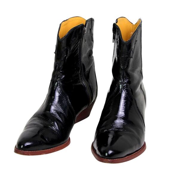 Free People PATENT BLACK GENUINE LEATHER POINTED TOE ZIP SIDE ANKLE BOOTS Sz 40 - Picture 3 of 11